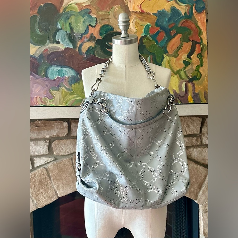 Coach light silver blue and metallic bag in excellent condition